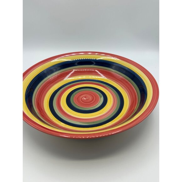 Swirl Serving Bowl Pasta Striped 12" Hand Painted Multi-color Granny Core - Picture 1 of 7